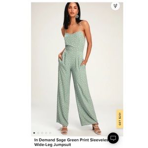 SOLD Lulus Sage Green Print Sleeveless Wide Leg Jumpsuit